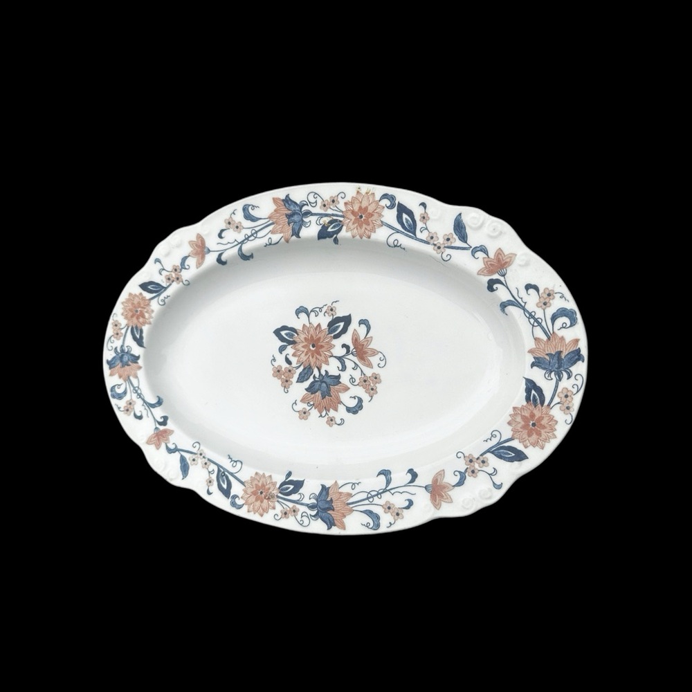 Vintage Nikko Ironstone Pink & Blue Floral Serving Platter 12.75” x 8.75”